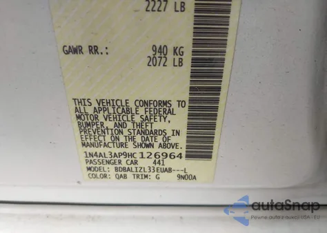 2017 Nissan Altima 2.5 Sv from USA, damaged, VIN 1N4AL3AP9HC126964